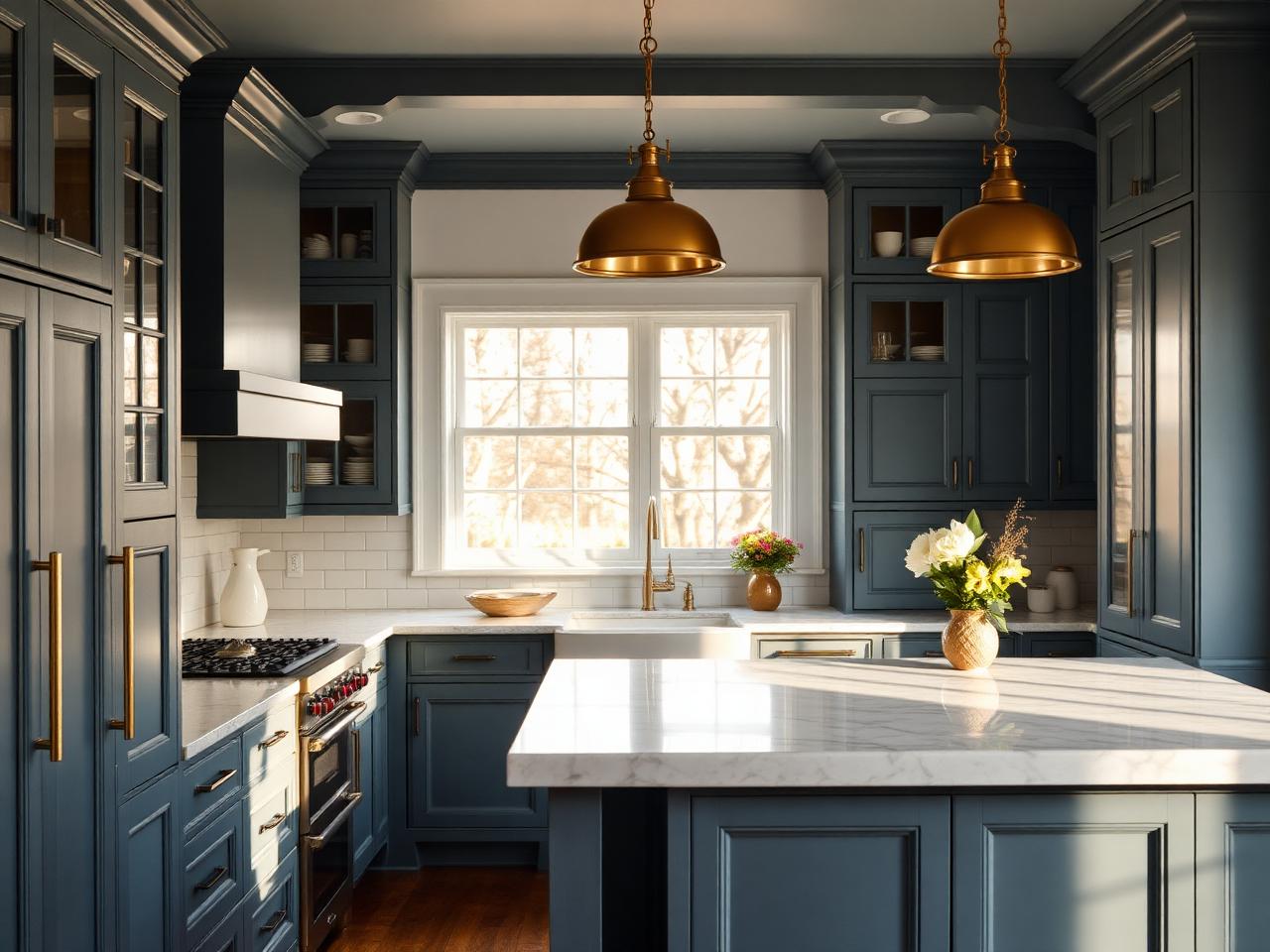 Custom Kentucky kitchen with marble island